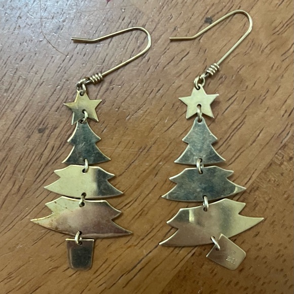 Gold Christmas tree earrings gs - Picture 3 of 3